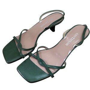 Ann Taylor Made in Italy Leather Slingback Kitten Heels Green Square Toe Y2K 8
